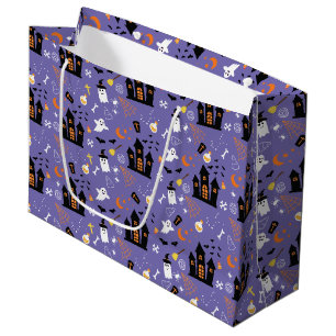Illustrated Halloween Pattern with purple Large Gift Bag
