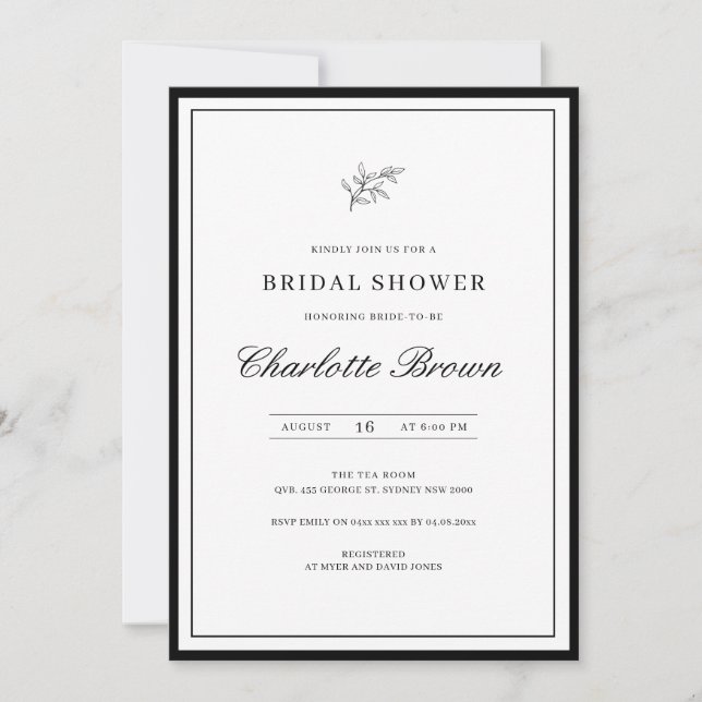 Illustrated hand drawn flower bridal shower invitation (Front)