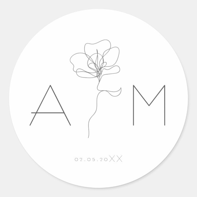 Illustrated hand drawn flower classic round sticker (Front)