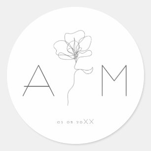 Illustrated hand drawn flower classic round sticker