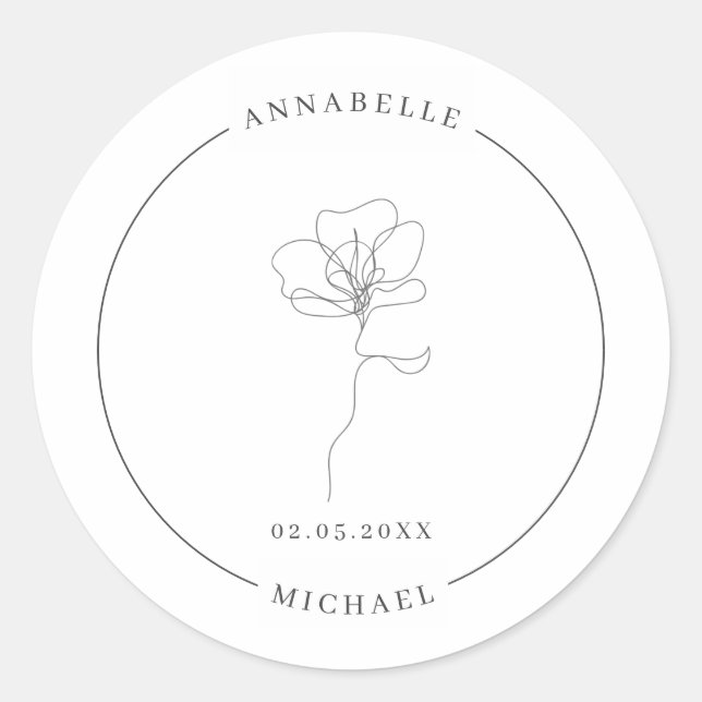Illustrated hand drawn flower classic round sticker (Front)