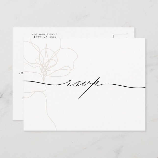 Illustrated hand drawn flower reminder RSVP Invitation Postcard (Front/Back)