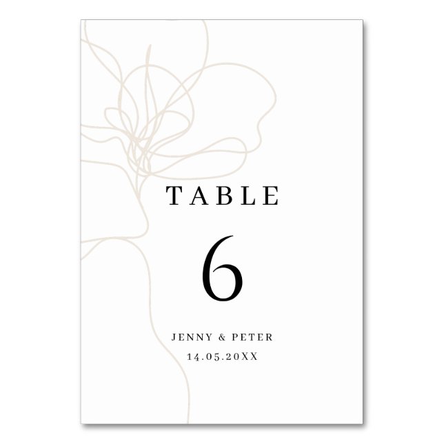 Illustrated hand drawn flower table card (Front)
