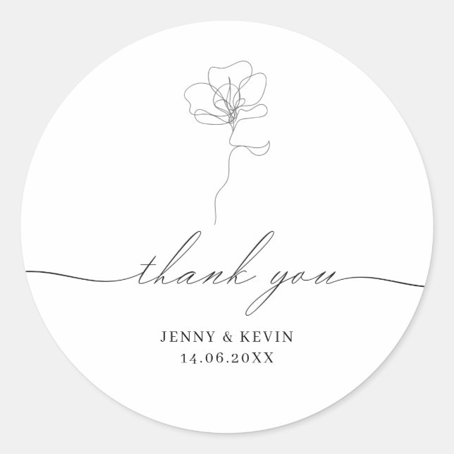 Illustrated Hand drawn flower thank you Classic Ro Classic Round Sticker (Front)