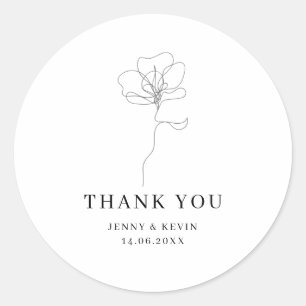 Illustrated Hand drawn flower thank you Classic Round Sticker