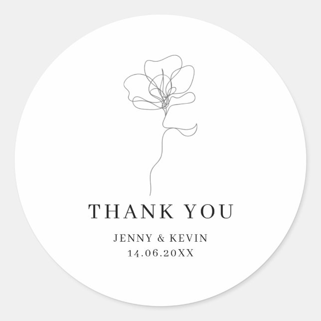 Illustrated Hand drawn flower thank you Classic Round Sticker (Front)