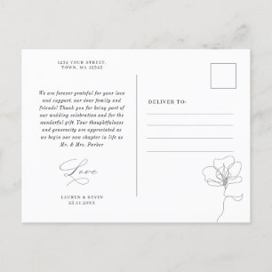 Illustrated hand drawn flower thank you postcard