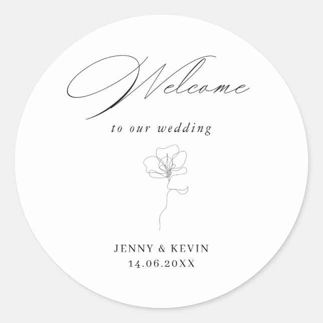 Illustrated Hand drawn flower welcome Classic Round Sticker (Front)
