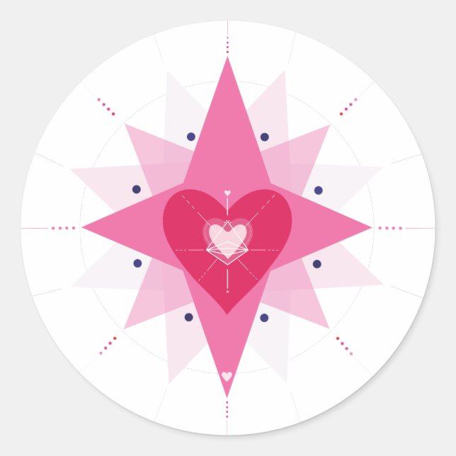 Illustrated Heart Pink Red Circle Sticker (Front)