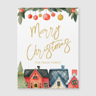 Illustrated Holiday Houses with Name Magnet