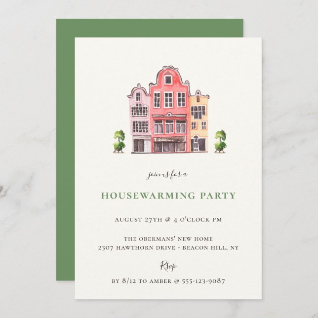Illustrated Homes Housewarming Party Invitation (Front/Back)