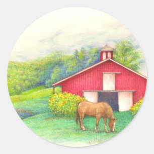 Illustrated Horse and Sunflower Custom Classic Round Sticker