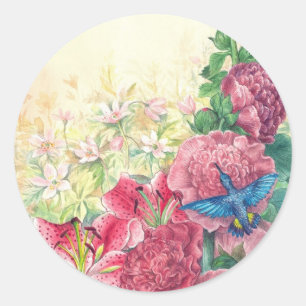 Illustrated hummingbird Fantasy Floral Classic Round Sticker