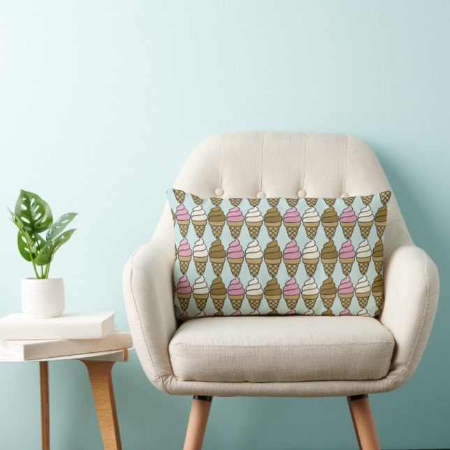 Illustrated Ice Cream Cone Pastel Lumbar Cushion (Chair)