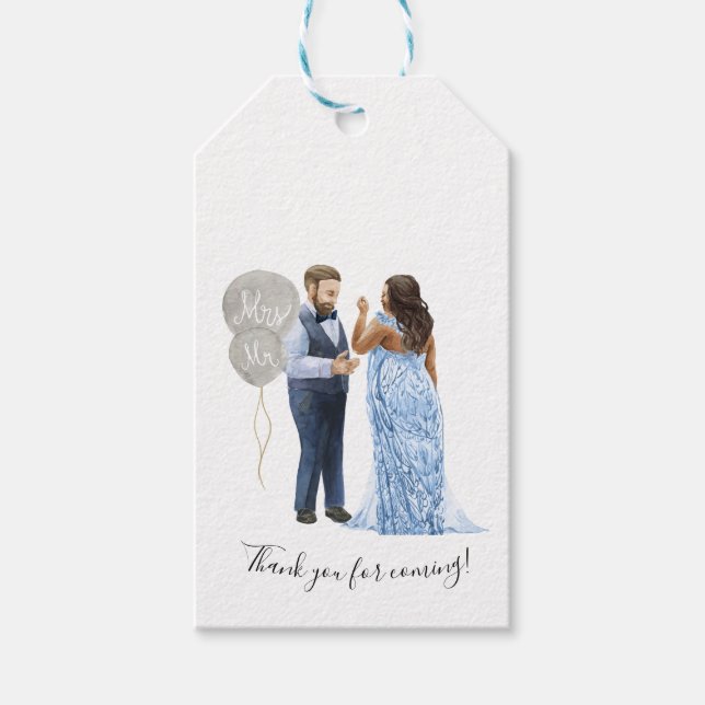 Illustrated Interracial Couple Wedding Favour Tags (Front)