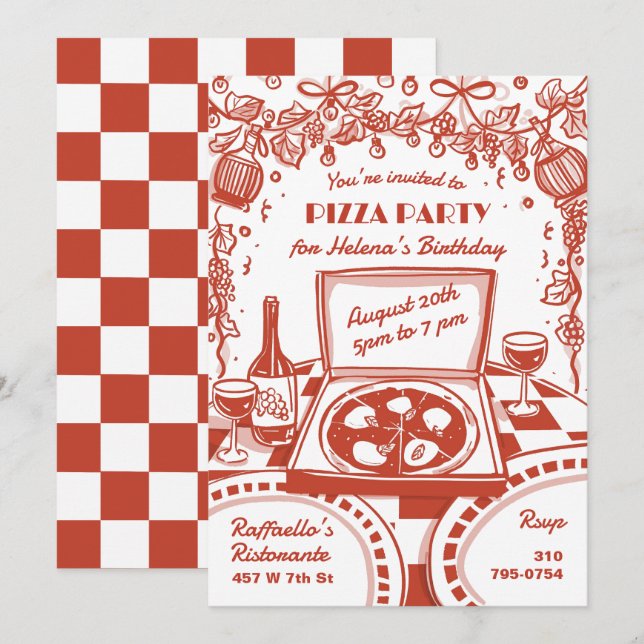Illustrated Italian Pizza Party Invitation (Front/Back)