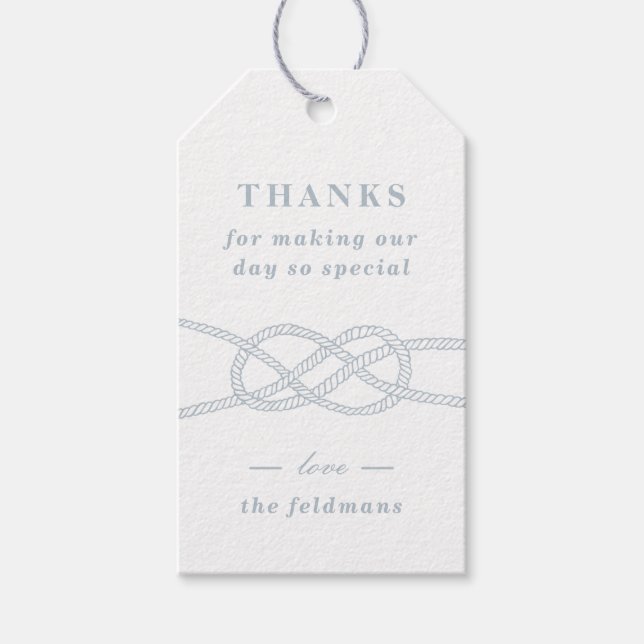 Illustrated Knot Wedding Favour Tag - Blue (Front)