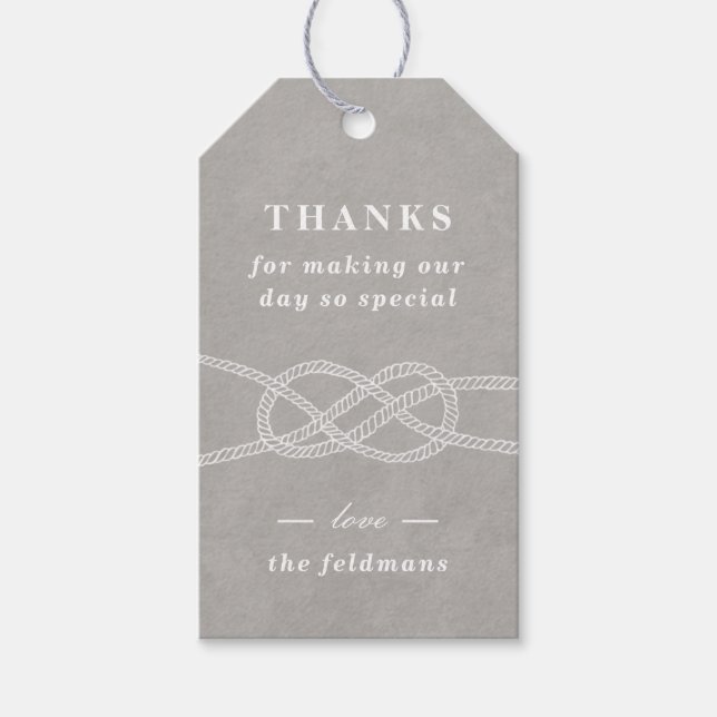 Illustrated Knot Wedding Favour Tag - Grey (Front)