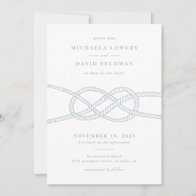 Illustrated Knot Wedding Invitation - Blue (Front)