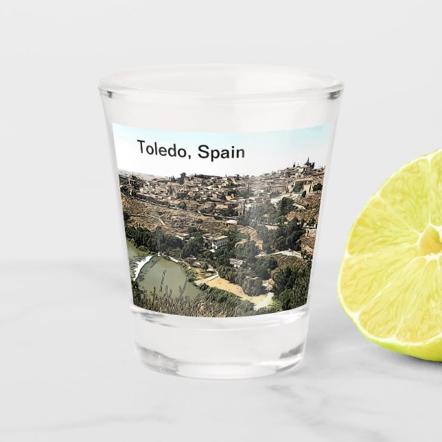 Illustrated Landscape Art of Toledo, Spain Shot Glass (Front)