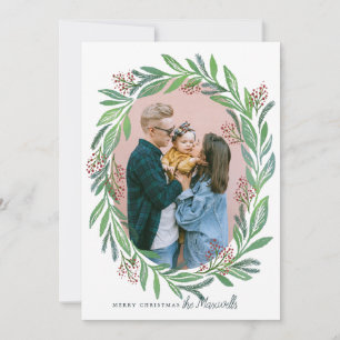 Illustrated Leaf Christmas Wreath Photo Frame Invitation