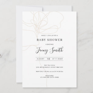 Illustrated line art flower baby shower invitation