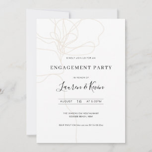 Illustrated line art flower engagement party invitation