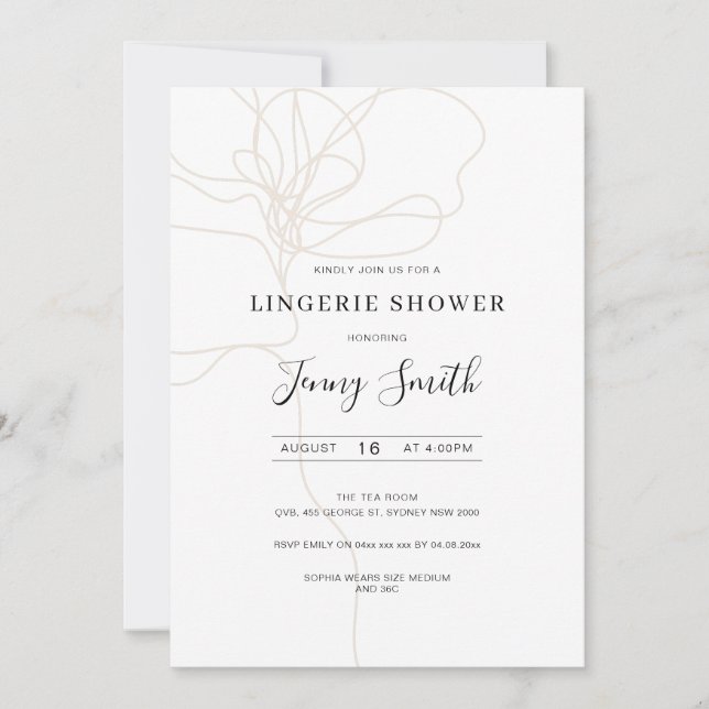 Illustrated line art lingerie shower invitation (Front)