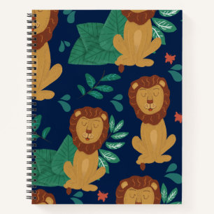 Illustrated Lion whimsical Hand-drawn pattern Notebook