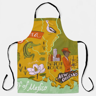 Illustrated Louisiana map: travel highlights. Apron