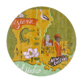 Illustrated Louisiana map: travel highlights. Cutting Board