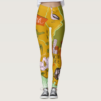 Illustrated Louisiana map: travel highlights. Leggings