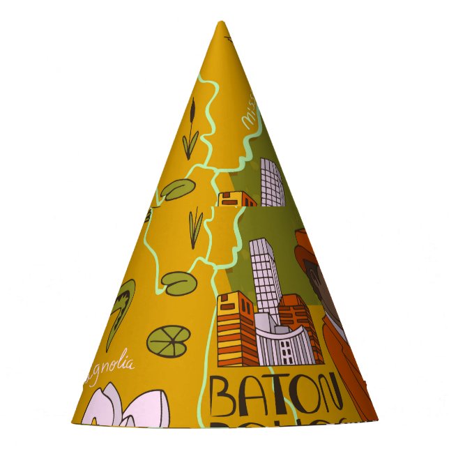 Illustrated Louisiana map: travel highlights. Party Hat (Front)