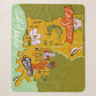 Illustrated Louisiana map: travel highlights. Sherpa Blanket