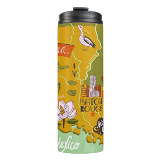 Illustrated Louisiana map: travel highlights. Thermal Tumbler