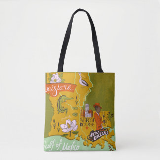 Illustrated Louisiana map: travel highlights. Tote Bag