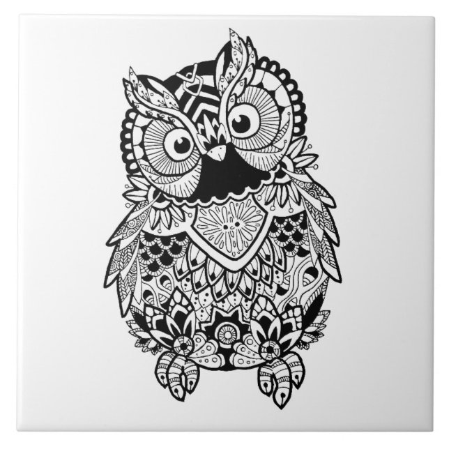 Illustrated Mandala Owl Tile (Front)