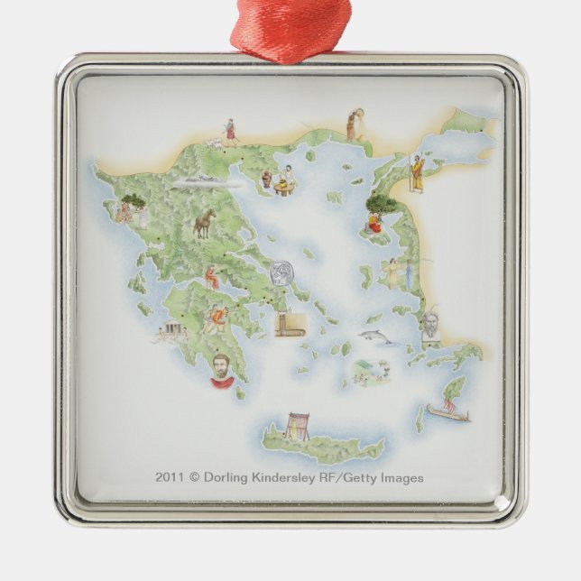 Illustrated map of Ancient Greece Metal Tree Decoration (Front)