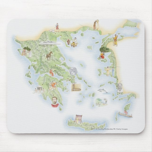 Illustrated map of Ancient Greece Mouse Mat (Front)