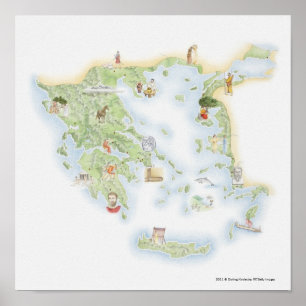 Illustrated map of Ancient Greece Poster