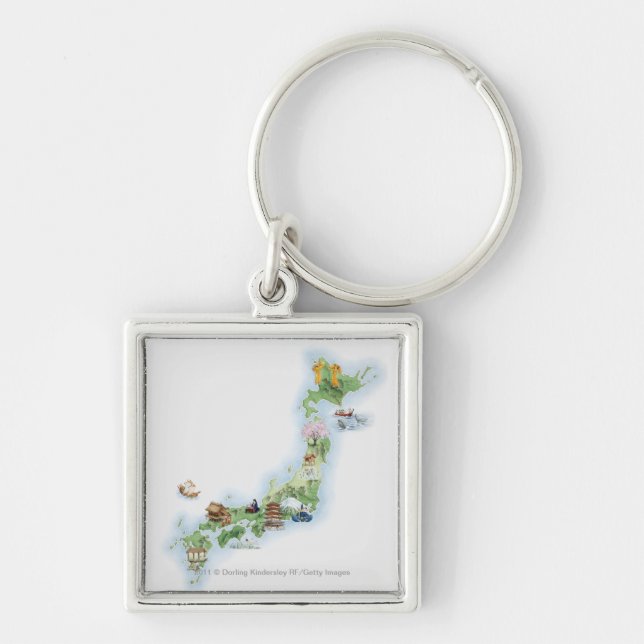 Illustrated map of ancient Japan Key Ring (Front)