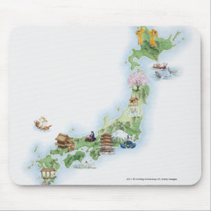 Illustrated map of ancient Japan Mouse Mat