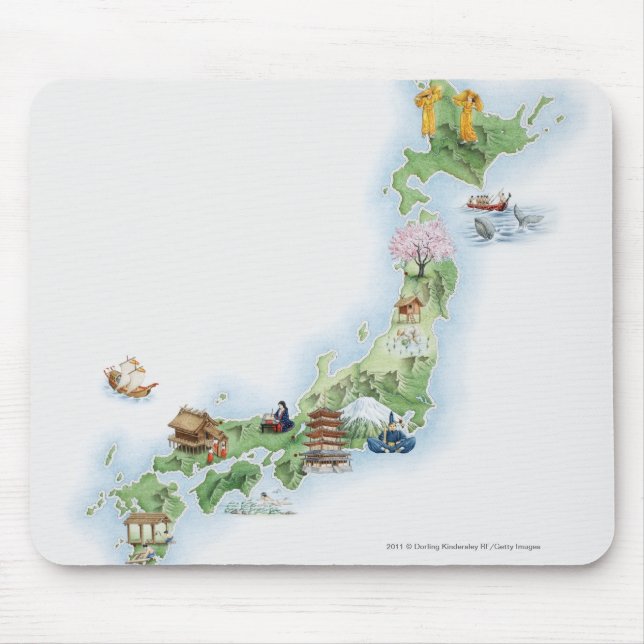 Illustrated map of ancient Japan Mouse Mat (Front)