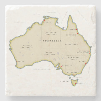 Illustrated map of Australia Stone Coaster