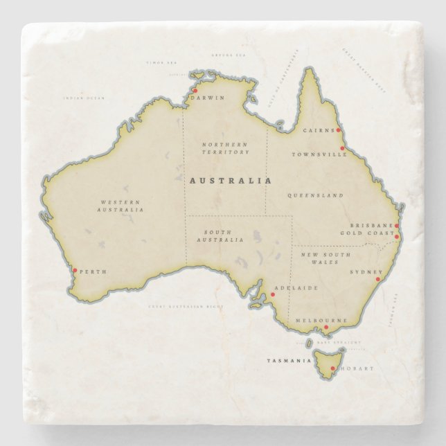 Illustrated map of Australia Stone Coaster (Front)