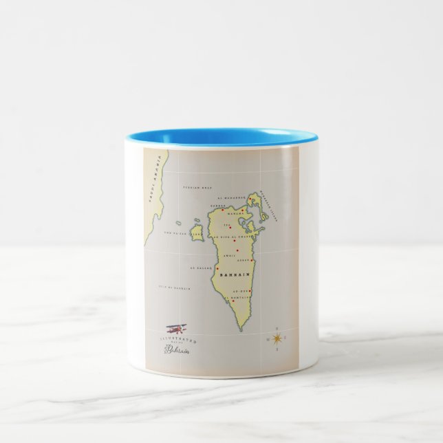 Illustrated Map of Bahrain Two-Tone Coffee Mug (Center)