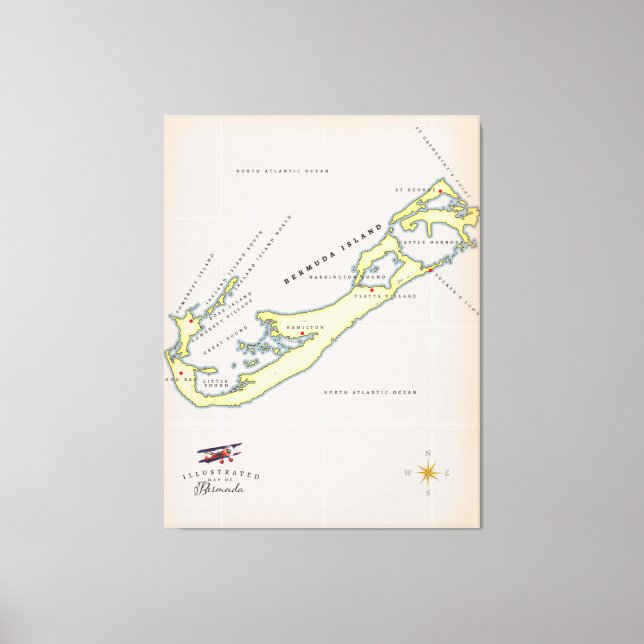 Illustrated map of Bermuda Canvas Print (Front)