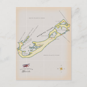 Illustrated map of Bermuda Postcard