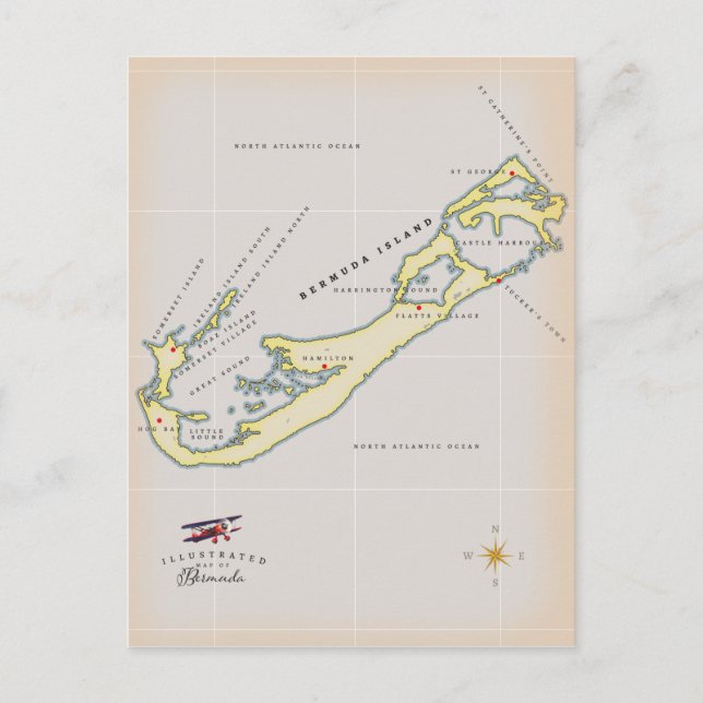Illustrated map of Bermuda Postcard (Front)
