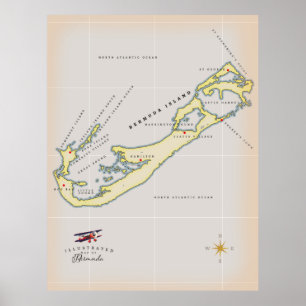 Illustrated map of Bermuda Poster